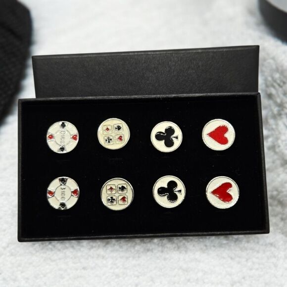 Men's Cuff Links Gift Box Set 4pcs Tuxedo Prom Wedding Formal Poker Player Cards - Picture 2 of 9